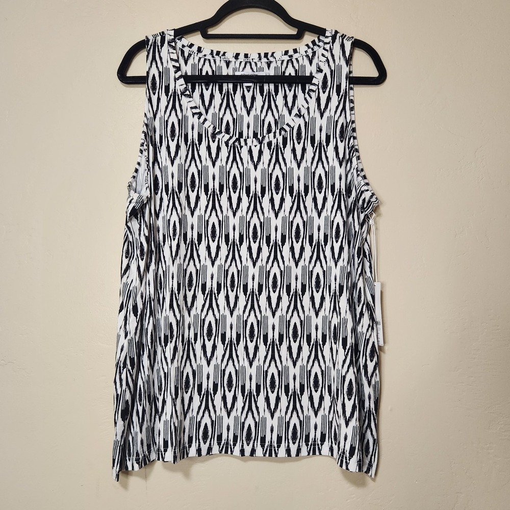 Chico's Black And White Geometric Tank Top Womens Size 3 XL NWT